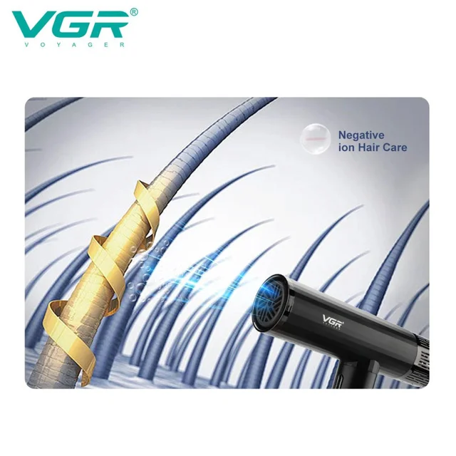 سشوار حرفه‌ای 1600-1900 وات وی جی ار مدل V-427، موتور AC، وزن 550 گرم، المنت سرامیک، دارای 103018805