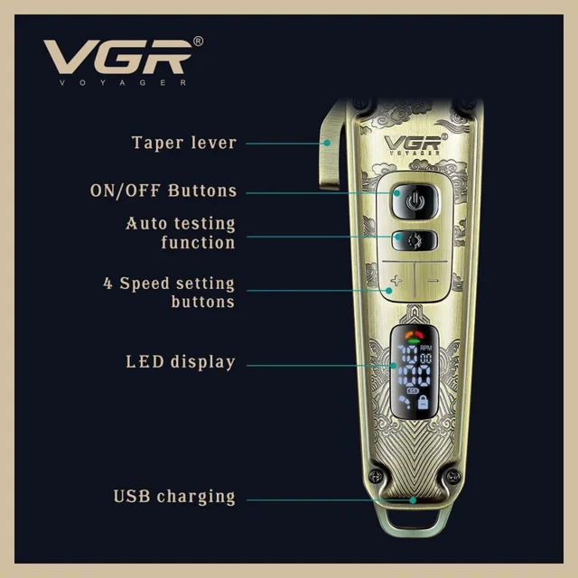 ماشین اصلاح موی سر و صورت وی جی آر مدل V-005 با تیغه کربن استیل و متالوژیک پودری، باتری لی 102561766