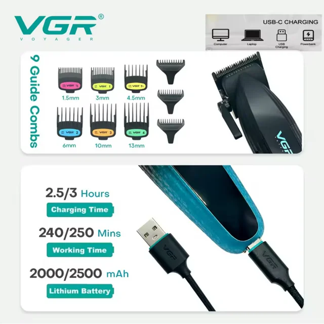 ماشین اصلاح موی سر و صورت شارژی وی جی ار مدل V-889 s2 مجموعه 2 عددی 102561902
